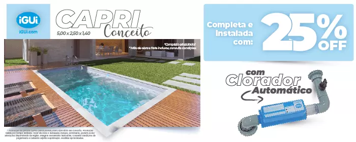 Promoção Capri com filtro G5 Conceito + Clorador + 25% OFF - Aproveite é por tempo limitado! Promoção Capri com filtro G5 Conceito + Clorador + 25% OFF - Aproveite é por tempo limitado!