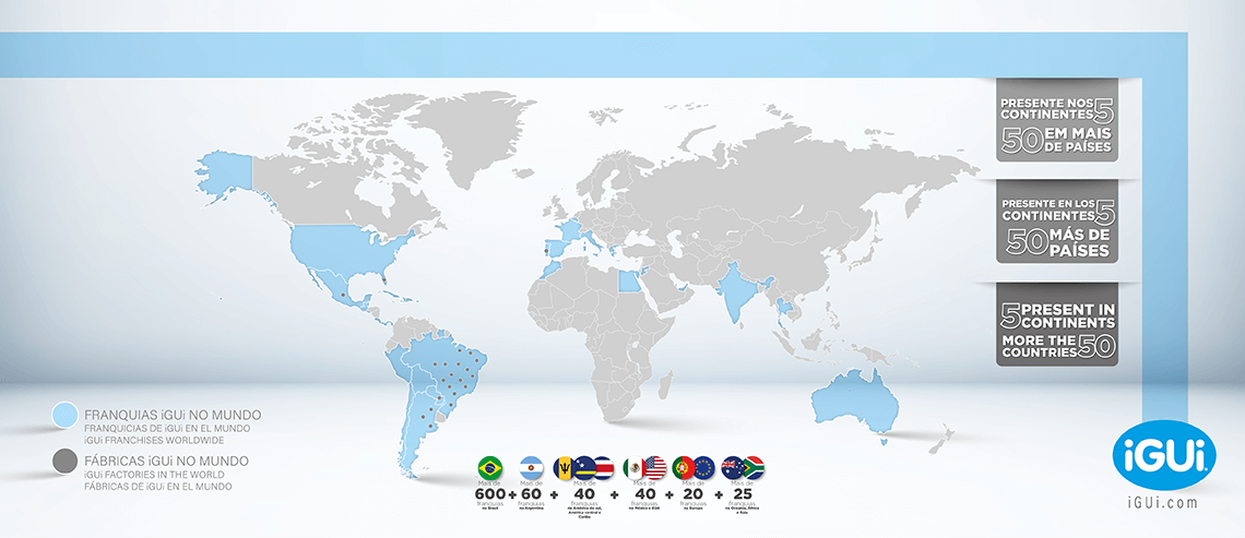Mapa de iGUi en 5 continentes y más de 52 países