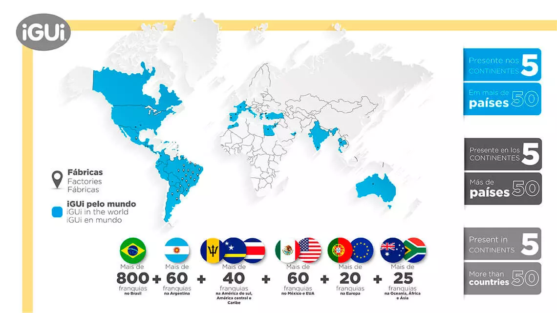 Mapa da iGUi no 5 contimentes e em mais de 50 paises