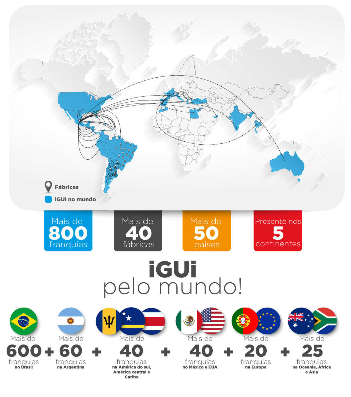 Mapa Franquias e Fábricas iGUi no Mundo